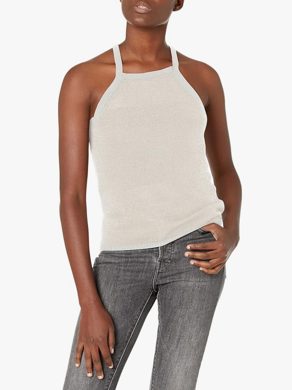 Guess Sleeveless Coral Metallic Tank Top White Size XL